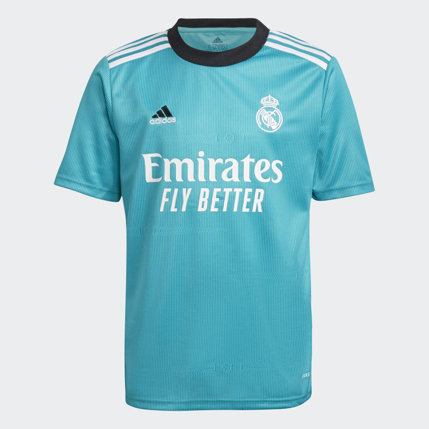 Adidas, Adidas 2021-22 Real Madrid Terza Maglia Giovanile - Hi Res Aqua