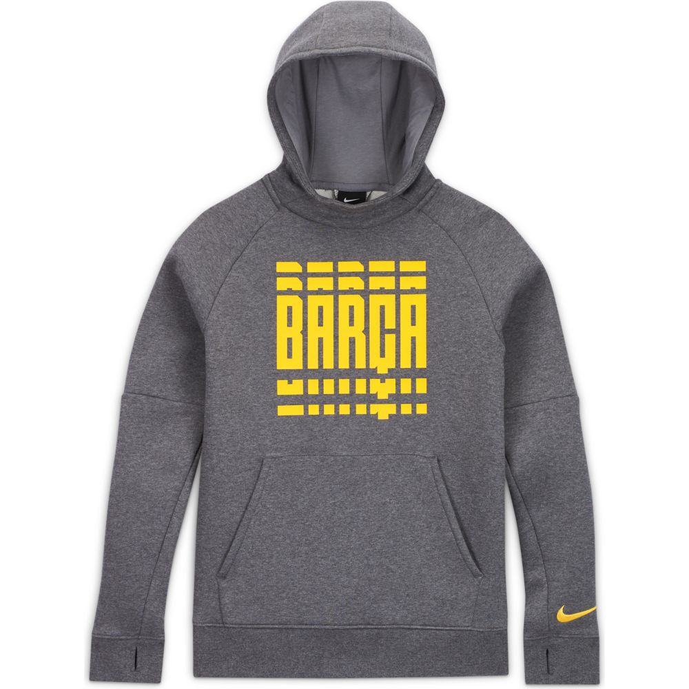 Nike, Felpa con cappuccio in pile Nike 2020-21 Barcelona Youth - Grigio-giallo