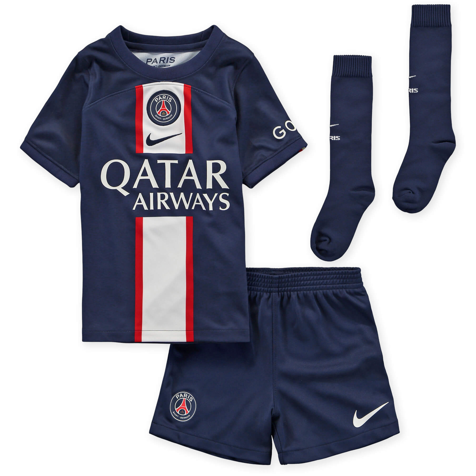 Nike, Kit da calcio per bambini Nike 2022-23 PSG Home - Midnight Navy-White