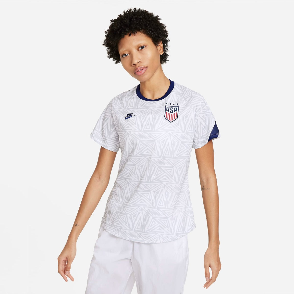 Nike, Maglia Nike 2021-22 USA Donna Pre-Match SS - Bianco-Navy