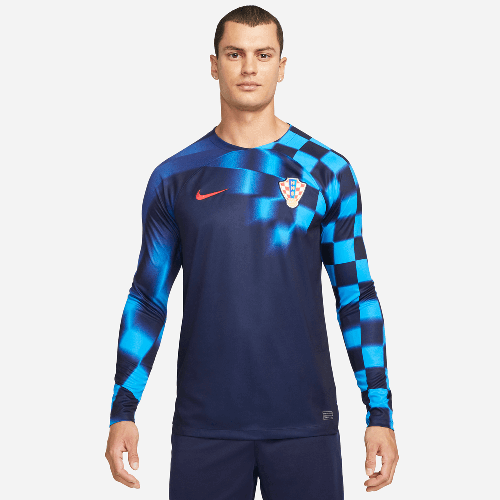Nike, Maglia a maniche lunghe Nike 2022-23 Croazia Away Blue-Red annerita